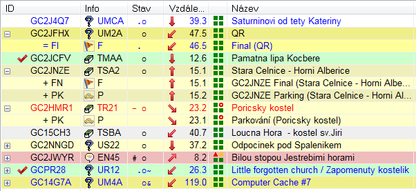 Barvy a symboly v seznamu