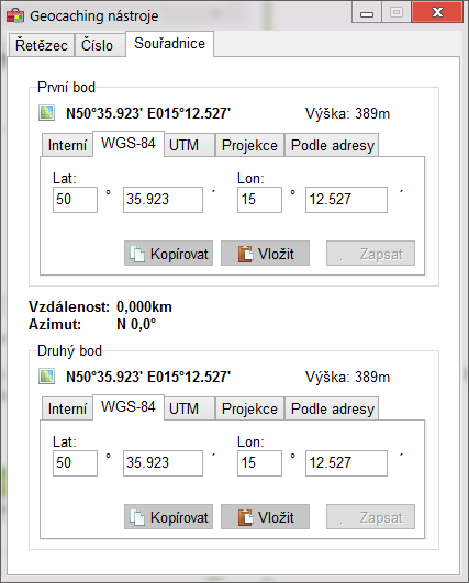 Geocaching nástroje - Souřadnice