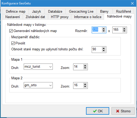Konfigurace GeoGetu - Náhledové mapy
