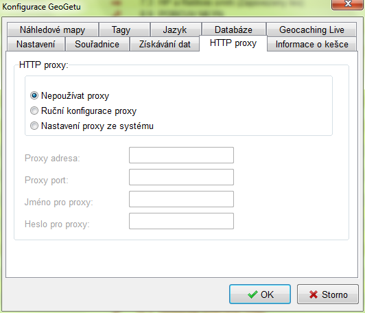 Konfigurace GeoGetu - HTTP proxy