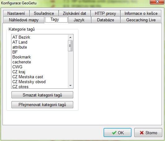 Konfigurace GeoGetu - Tagy